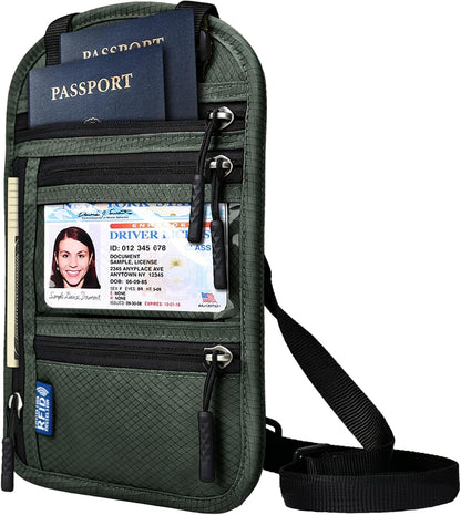 RFID Blocking Travel Neck Wallet–Hidden Passport Holder & Anti-Theft Money Pouch for Men & Women, Lightweight Concealed Travel Organizer with Adjustable Strap Secure Document