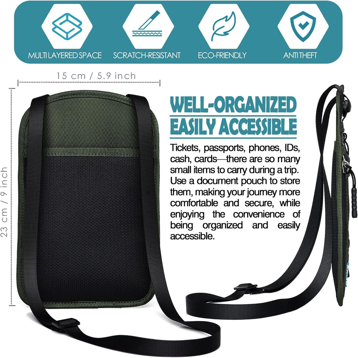 RFID Blocking Travel Neck Wallet–Hidden Passport Holder & Anti-Theft Money Pouch for Men & Women, Lightweight Concealed Travel Organizer with Adjustable Strap Secure Document