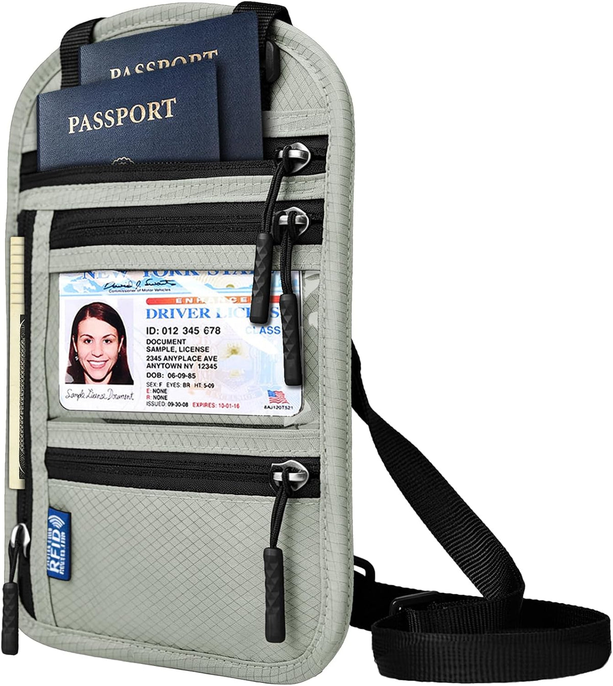 RFID Blocking Travel Neck Wallet–Hidden Passport Holder & Anti-Theft Money Pouch for Men & Women, Lightweight Concealed Travel Organizer with Adjustable Strap Secure Document