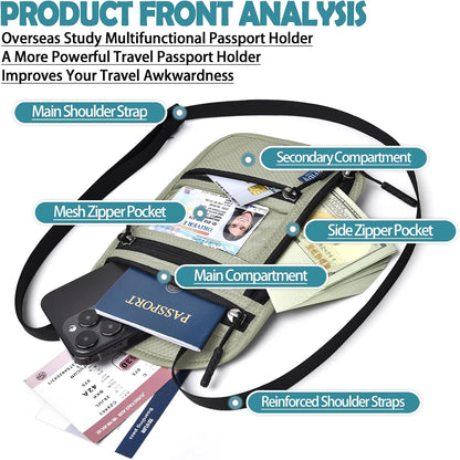 RFID Blocking Travel Neck Wallet–Hidden Passport Holder & Anti-Theft Money Pouch for Men & Women, Lightweight Concealed Travel Organizer with Adjustable Strap Secure Document