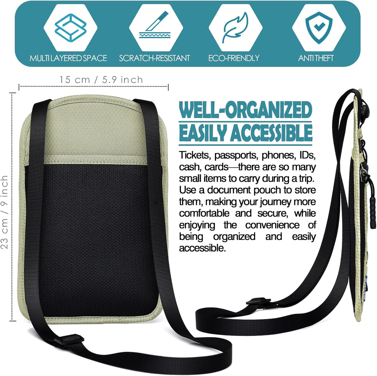 RFID Blocking Travel Neck Wallet–Hidden Passport Holder & Anti-Theft Money Pouch for Men & Women, Lightweight Concealed Travel Organizer with Adjustable Strap Secure Document
