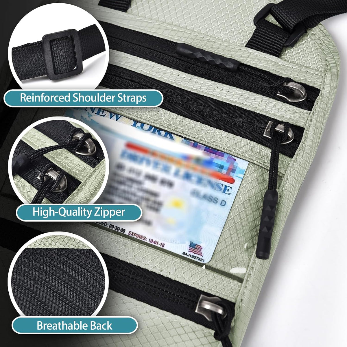 RFID Blocking Travel Neck Wallet–Hidden Passport Holder & Anti-Theft Money Pouch for Men & Women, Lightweight Concealed Travel Organizer with Adjustable Strap Secure Document