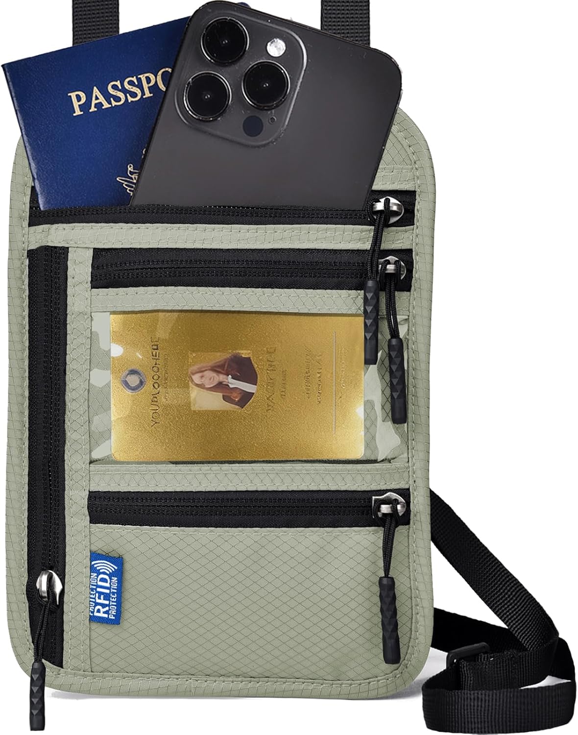 RFID Blocking Travel Neck Wallet–Hidden Passport Holder & Anti-Theft Money Pouch for Men & Women, Lightweight Concealed Travel Organizer with Adjustable Strap Secure Document