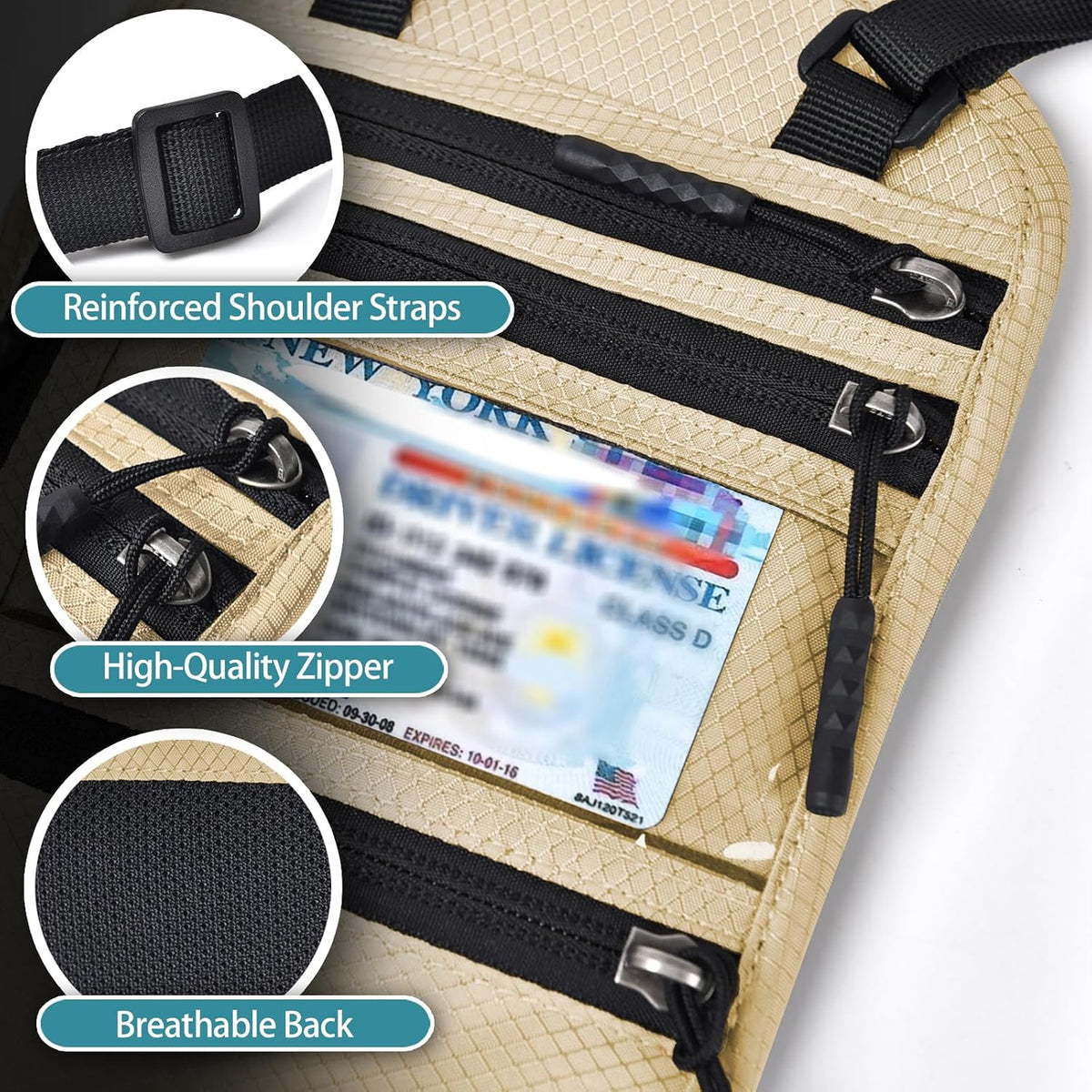 RFID Blocking Travel Neck Wallet–Hidden Passport Holder & Anti-Theft Money Pouch for Men & Women, Lightweight Concealed Travel Organizer with Adjustable Strap Secure Document