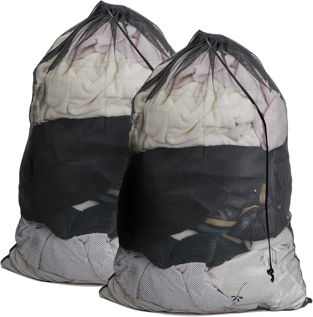 2 Pack Mesh Laundry Bags,24 x 35 Inches Heavy Duty Drawstring Dirty Clothes Bag for Camp,College,Dorm,Travel,Family,Apartment Dwellers,RV & Cruise Essentials(Black)