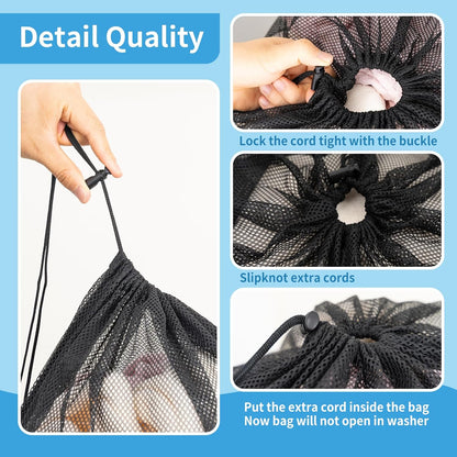 2 Pack Mesh Laundry Bags,24 x 35 Inches Heavy Duty Drawstring Dirty Clothes Bag for Camp,College,Dorm,Travel,Family,Apartment Dwellers,RV & Cruise Essentials(Black)