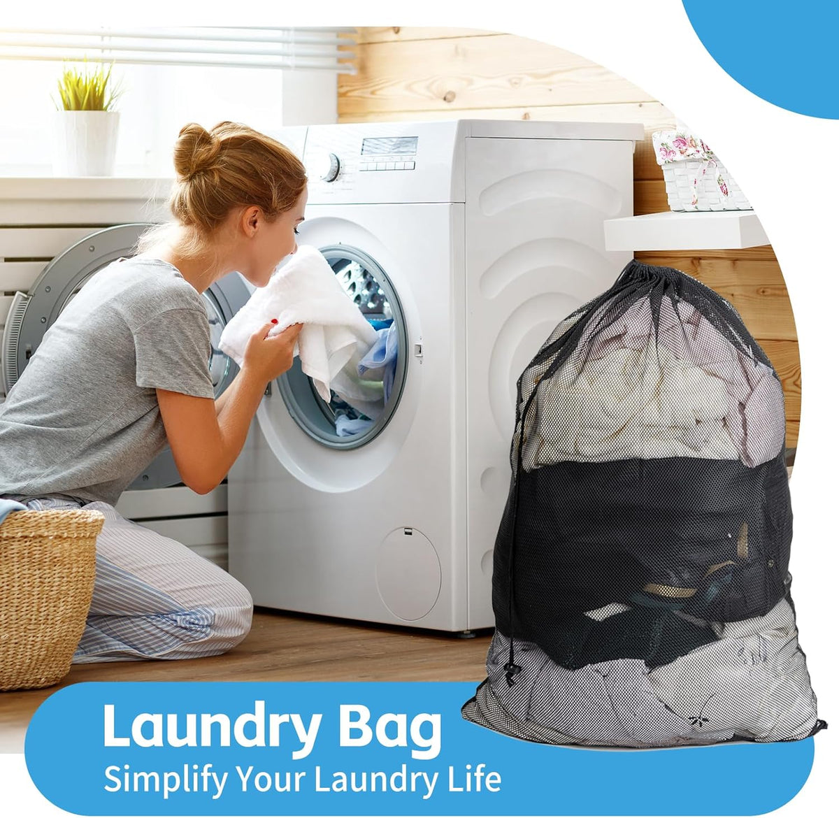 2 Pack Mesh Laundry Bags,24 x 35 Inches Heavy Duty Drawstring Dirty Clothes Bag for Camp,College,Dorm,Travel,Family,Apartment Dwellers,RV & Cruise Essentials(Black)