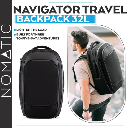 Navigator Travel Backpack - 32L Backpack with Laptop Compartment and 9L Built-In Expansion - Anti-Theft Carry-On Backpack for Travel - Water Resistant Travel Pack (Black)
