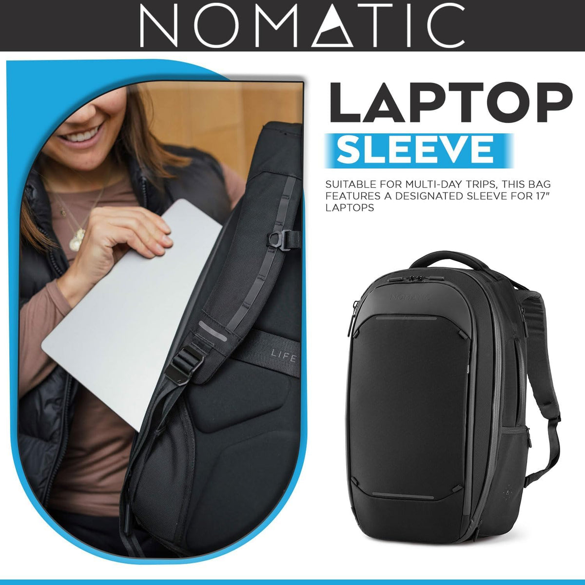 Navigator Travel Backpack - 32L Backpack with Laptop Compartment and 9L Built-In Expansion - Anti-Theft Carry-On Backpack for Travel - Water Resistant Travel Pack (Black)