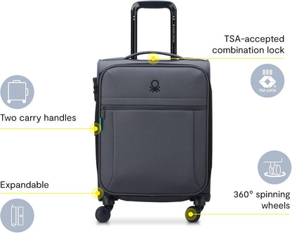 United Colors of Benetton Be Softside Expandable Luggage with Spinner Wheels, Anthracite, Carry-On 19 Inch