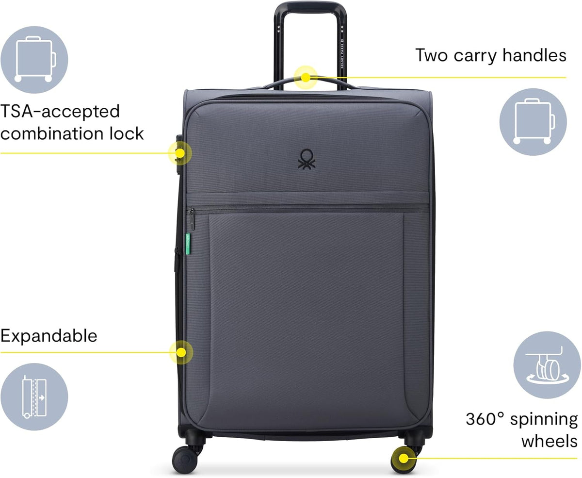 United Colors of Benetton Be Softside Expandable Luggage with Spinner Wheels, Anthracite, Carry-On 19 Inch