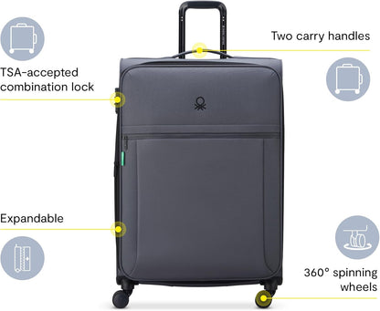 United Colors of Benetton Be Softside Expandable Luggage with Spinner Wheels, Anthracite, Carry-On 19 Inch