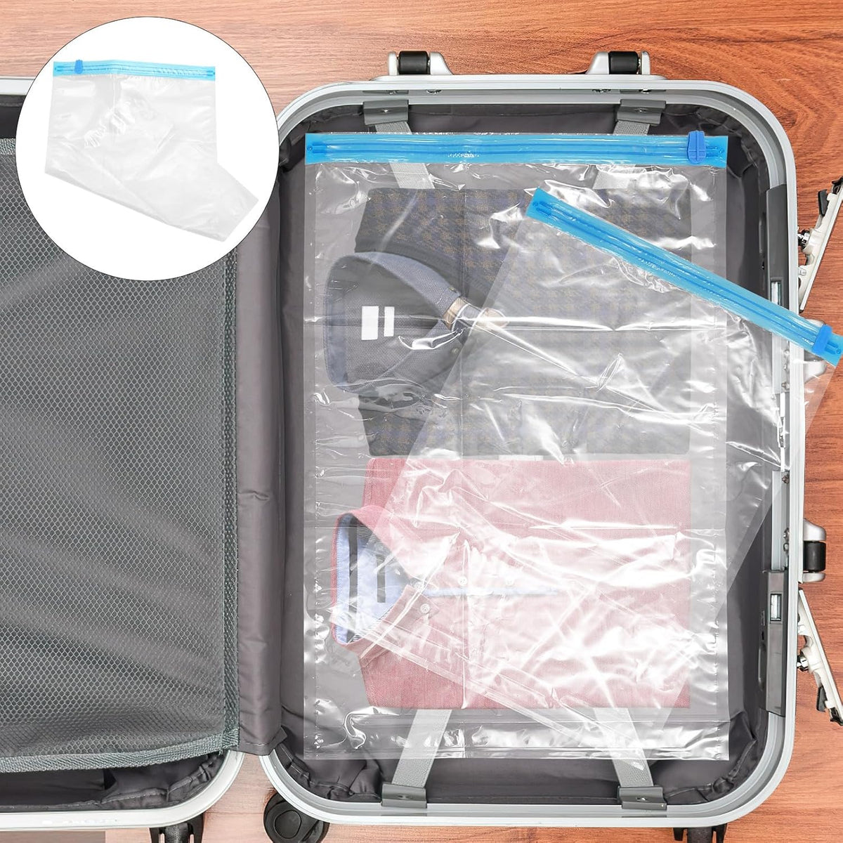 6pcs Travel Compression Bags Vacuum Seal Clothes Storage Bags Hand-rolled Space Saver for Luggage and Home, Sizes 35x50cm, 40x60cm, 50x70cm