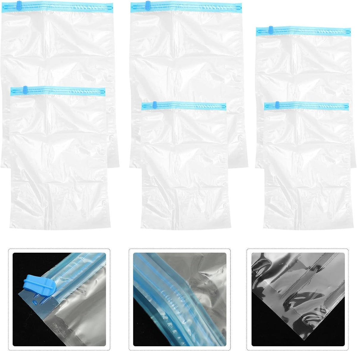 6pcs Travel Compression Bags Vacuum Seal Clothes Storage Bags Hand-rolled Space Saver for Luggage and Home, Sizes 35x50cm, 40x60cm, 50x70cm