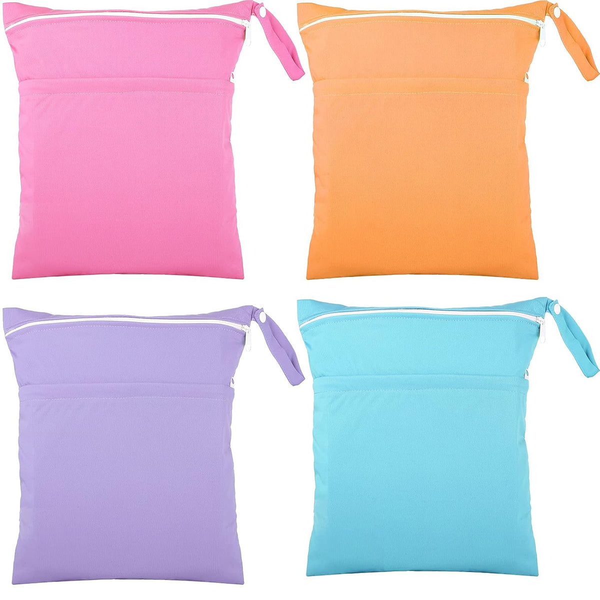 4 Pcs Wet Dry Bag for Baby Cloth Diapers Waterproof Wet Bag Washable Travel Reusable with 2 Pocket for Swimsuits for Yoga Gym Travel Beach Pool(Blue, Purple, Pink, Orange)