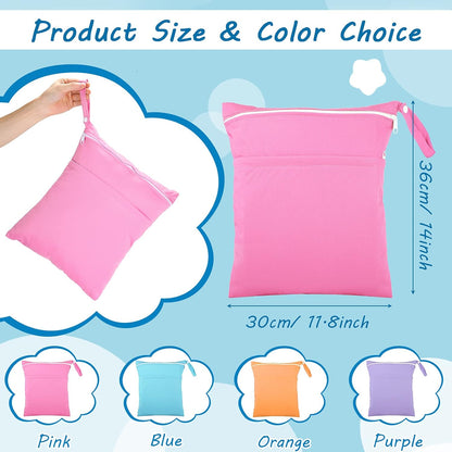 4 Pcs Wet Dry Bag for Baby Cloth Diapers Waterproof Wet Bag Washable Travel Reusable with 2 Pocket for Swimsuits for Yoga Gym Travel Beach Pool(Blue, Purple, Pink, Orange)