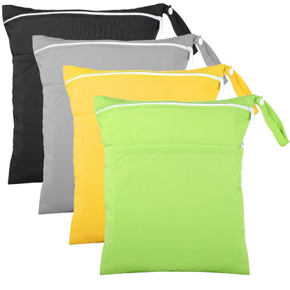 4 Pcs Wet Dry Bag for Baby Cloth Diapers Waterproof Wet Bag Washable Travel Reusable with 2 Pocket for Swimsuits for Yoga Gym Travel Beach Pool(Blue, Purple, Pink, Orange)