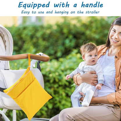 4 Pcs Wet Dry Bag for Baby Cloth Diapers Waterproof Wet Bag Washable Travel Reusable with 2 Pocket for Swimsuits for Yoga Gym Travel Beach Pool(Blue, Purple, Pink, Orange)