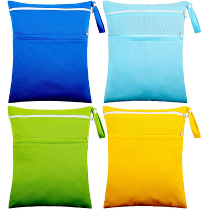 4 Pcs Wet Dry Bag for Baby Cloth Diapers Waterproof Wet Bag Washable Travel Reusable with 2 Pocket for Swimsuits for Yoga Gym Travel Beach Pool(Blue, Purple, Pink, Orange)