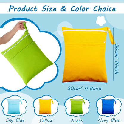 4 Pcs Wet Dry Bag for Baby Cloth Diapers Waterproof Wet Bag Washable Travel Reusable with 2 Pocket for Swimsuits for Yoga Gym Travel Beach Pool(Blue, Purple, Pink, Orange)