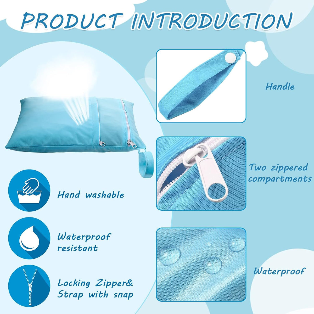4 Pcs Wet Dry Bag for Baby Cloth Diapers Waterproof Wet Bag Washable Travel Reusable with 2 Pocket for Swimsuits for Yoga Gym Travel Beach Pool(Blue, Purple, Pink, Orange)