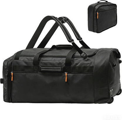 Rolling Duffle Bag for Travel with 3 Wheels, 28" 110L-120L Large Waterproof Wheeled Duffel, Expandable Fold-Up Travel Duffel Bag, No-Sag Design Lightweight Soft Bag for Men Women, Black