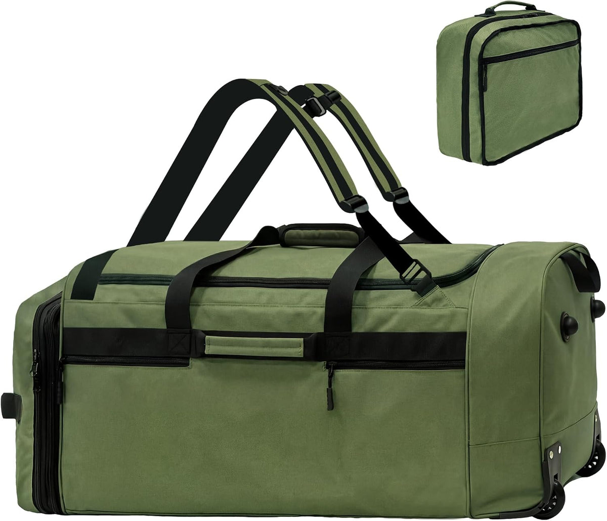 Rolling Duffle Bag for Travel with 3 Wheels, 28" 110L-120L Large Waterproof Wheeled Duffel, Expandable Fold-Up Travel Duffel Bag, No-Sag Design Lightweight Soft Bag for Men Women, Black
