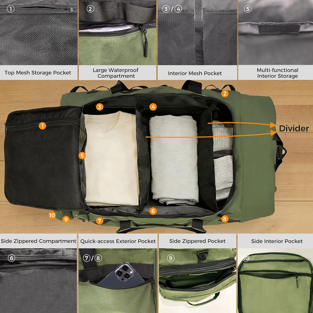 Rolling Duffle Bag for Travel with 3 Wheels, 28" 110L-120L Large Waterproof Wheeled Duffel, Expandable Fold-Up Travel Duffel Bag, No-Sag Design Lightweight Soft Bag for Men Women, Black