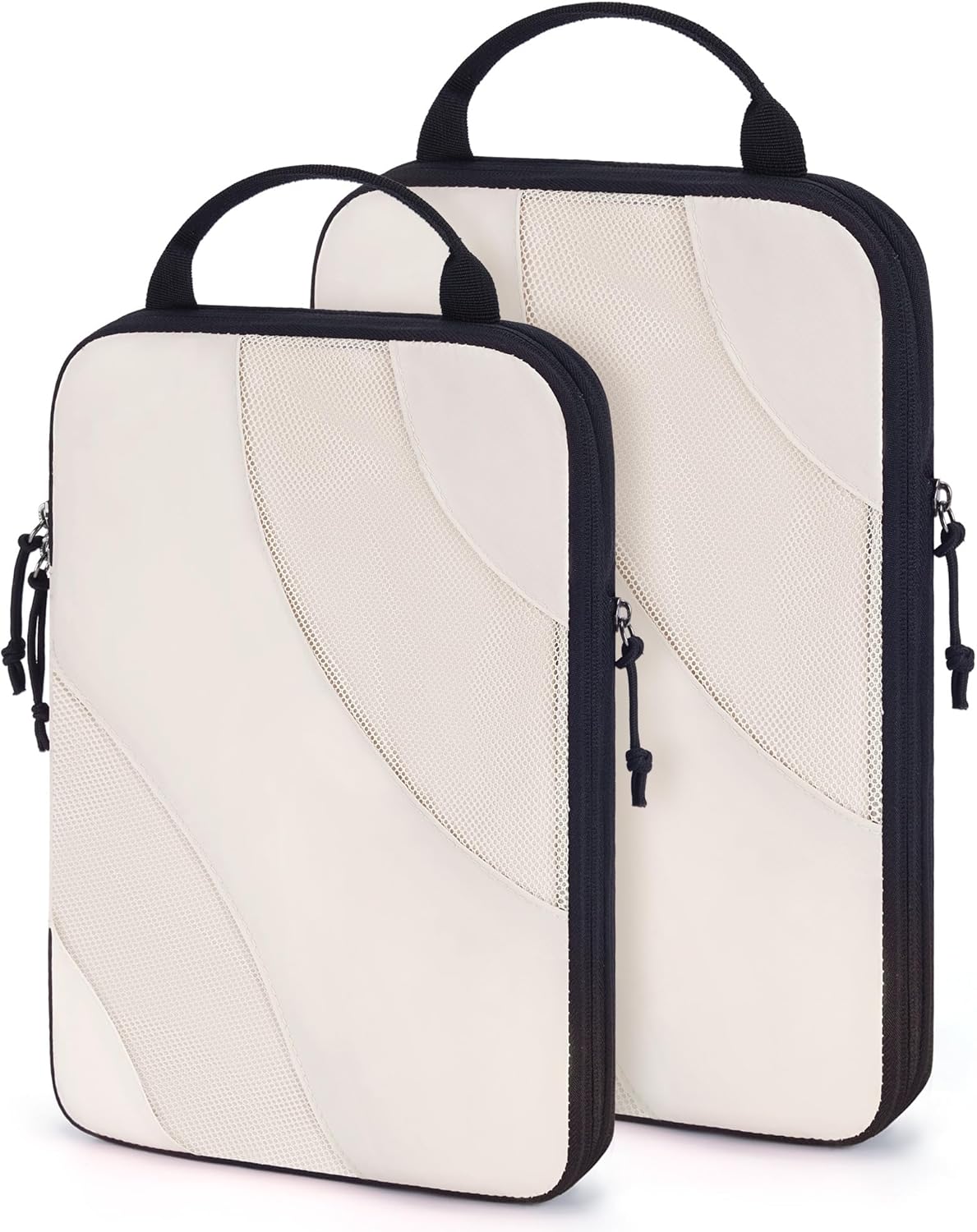 Compression Packing Cubes, 2 Set Travel Packing Cubes for Carry on Suitcases, Compression Suitcase Organizers Bag Set & Travel Cubes for Luggage, Lightweight Packing Organizers White Opals