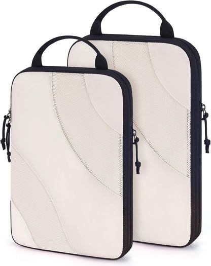 Compression Packing Cubes, 2 Set Travel Packing Cubes for Carry on Suitcases, Compression Suitcase Organizers Bag Set & Travel Cubes for Luggage, Lightweight Packing Organizers White Opals