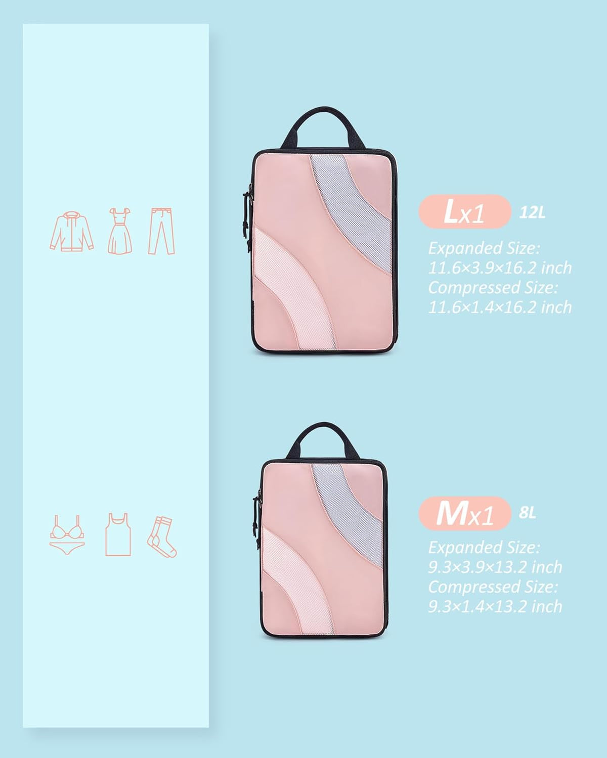Compression Packing Cubes, 2 Set Travel Packing Cubes for Carry on Suitcases, Compression Suitcase Organizers Bag Set & Travel Cubes for Luggage, Lightweight Packing Organizers White Opals