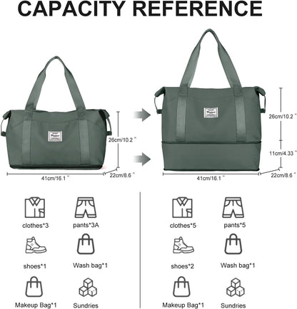 Large Travel Duffle Bag Carry on Weekend Bag with Shoes Compartment Gym Bags for Travel Women Men Waterproof Business Work Overnight Trips Sport Hospital Airplane Travel Essentials GreyBlue