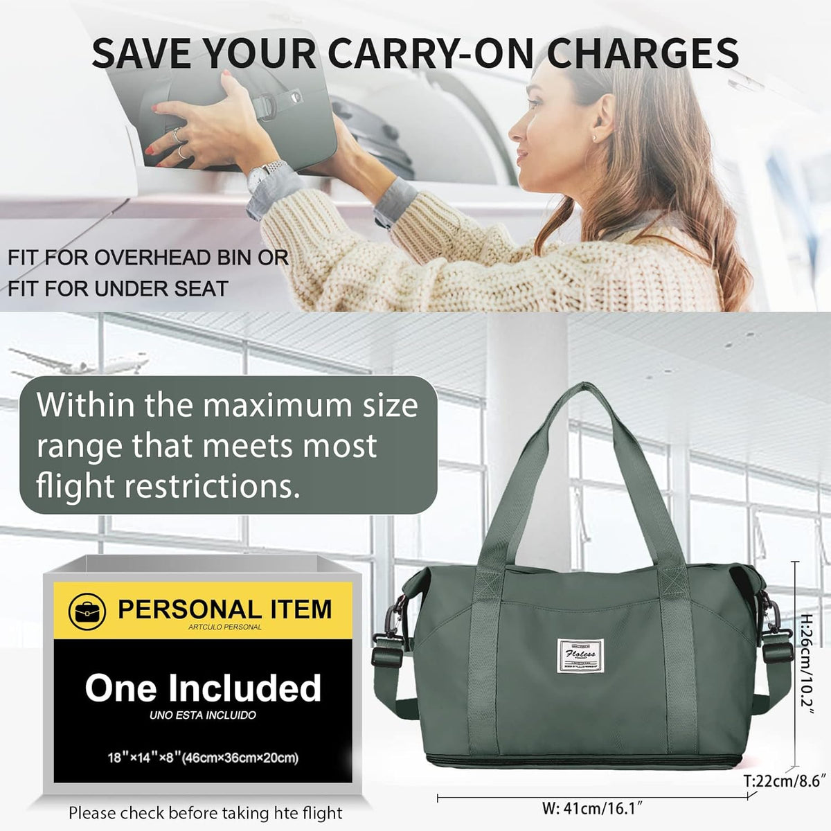 Large Travel Duffle Bag Carry on Weekend Bag with Shoes Compartment Gym Bags for Travel Women Men Waterproof Business Work Overnight Trips Sport Hospital Airplane Travel Essentials GreyBlue