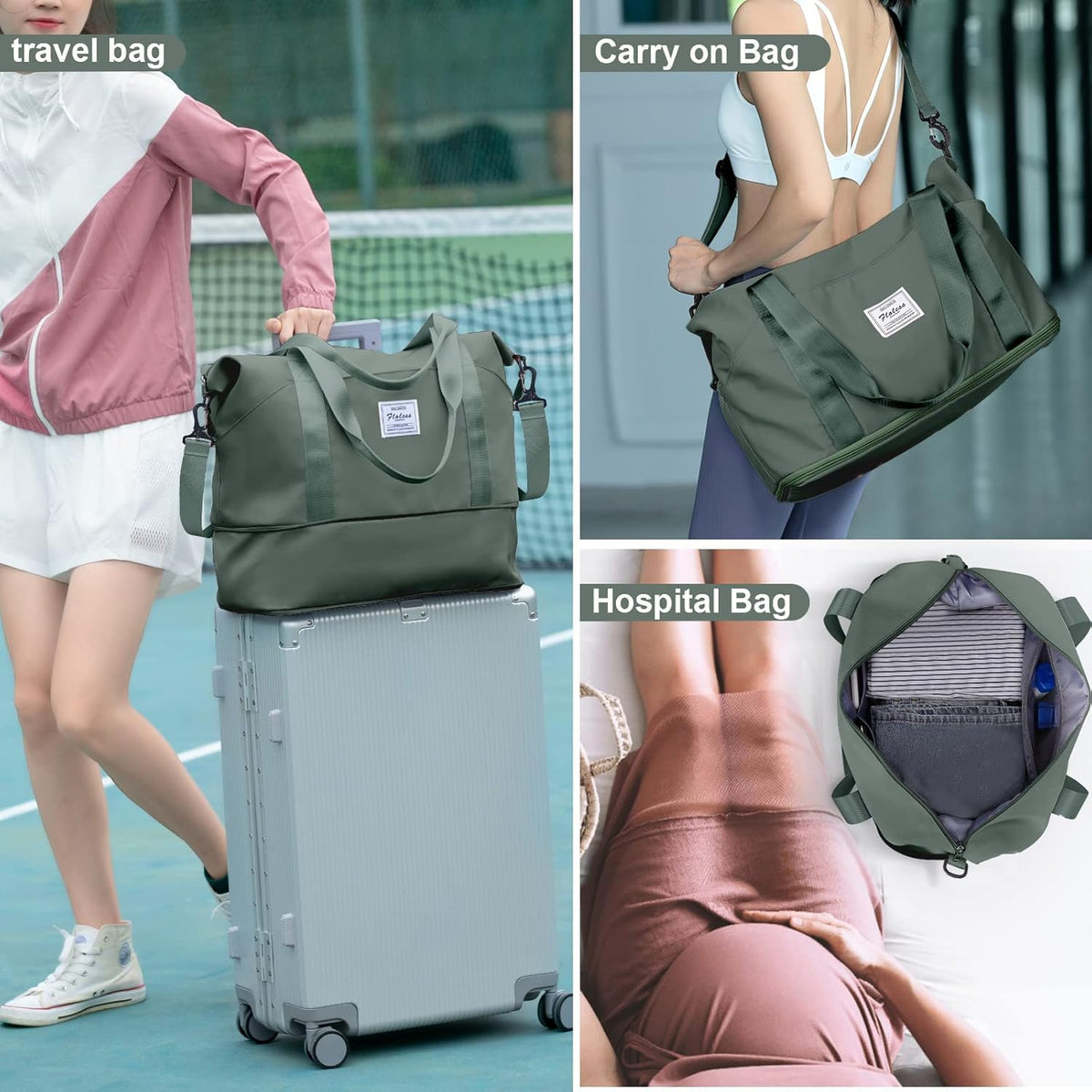 Large Travel Duffle Bag Carry on Weekend Bag with Shoes Compartment Gym Bags for Travel Women Men Waterproof Business Work Overnight Trips Sport Hospital Airplane Travel Essentials GreyBlue
