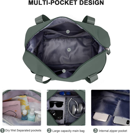 Large Travel Duffle Bag Carry on Weekend Bag with Shoes Compartment Gym Bags for Travel Women Men Waterproof Business Work Overnight Trips Sport Hospital Airplane Travel Essentials GreyBlue