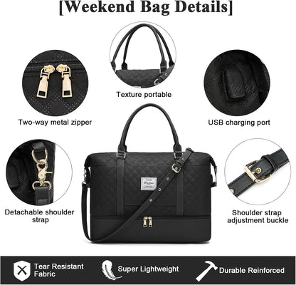 Large Travel Duffle Bag Carry on Weekend Bag with Shoes Compartment Gym Bags for Travel Women Men Waterproof Business Work Overnight Trips Sport Hospital Airplane Travel Essentials GreyBlue