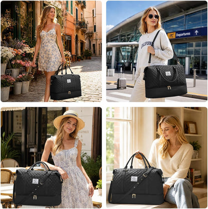 Large Travel Duffle Bag Carry on Weekend Bag with Shoes Compartment Gym Bags for Travel Women Men Waterproof Business Work Overnight Trips Sport Hospital Airplane Travel Essentials GreyBlue