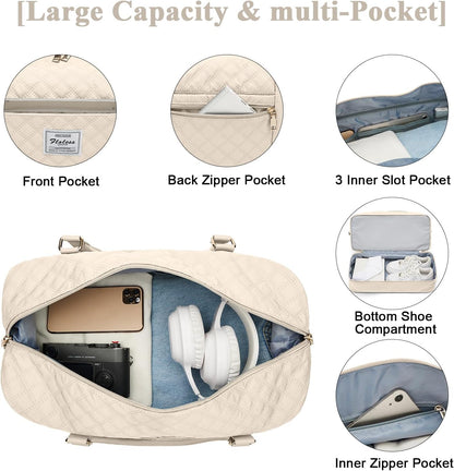 Large Travel Duffle Bag Carry on Weekend Bag with Shoes Compartment Gym Bags for Travel Women Men Waterproof Business Work Overnight Trips Sport Hospital Airplane Travel Essentials GreyBlue