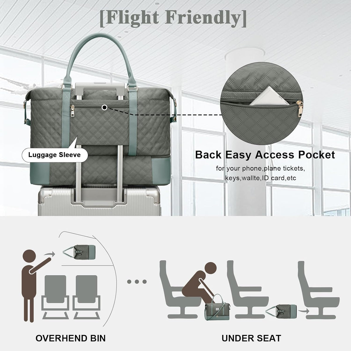 Large Travel Duffle Bag Carry on Weekend Bag with Shoes Compartment Gym Bags for Travel Women Men Waterproof Business Work Overnight Trips Sport Hospital Airplane Travel Essentials GreyBlue
