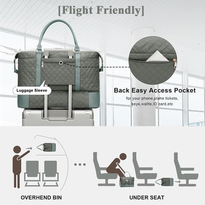 Large Travel Duffle Bag Carry on Weekend Bag with Shoes Compartment Gym Bags for Travel Women Men Waterproof Business Work Overnight Trips Sport Hospital Airplane Travel Essentials GreyBlue