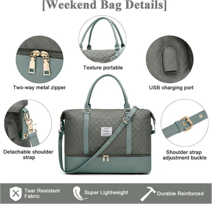 Large Travel Duffle Bag Carry on Weekend Bag with Shoes Compartment Gym Bags for Travel Women Men Waterproof Business Work Overnight Trips Sport Hospital Airplane Travel Essentials GreyBlue
