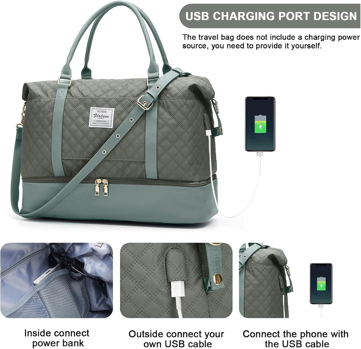 Large Travel Duffle Bag Carry on Weekend Bag with Shoes Compartment Gym Bags for Travel Women Men Waterproof Business Work Overnight Trips Sport Hospital Airplane Travel Essentials GreyBlue