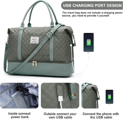 Large Travel Duffle Bag Carry on Weekend Bag with Shoes Compartment Gym Bags for Travel Women Men Waterproof Business Work Overnight Trips Sport Hospital Airplane Travel Essentials GreyBlue
