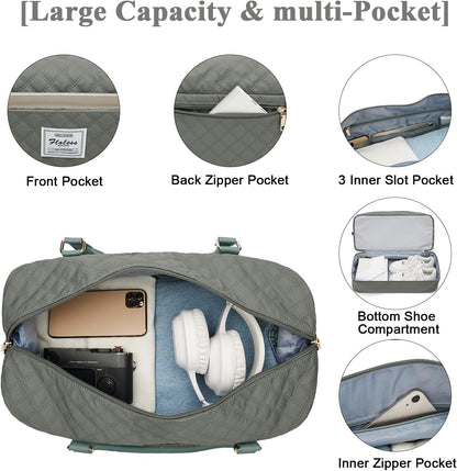 Large Travel Duffle Bag Carry on Weekend Bag with Shoes Compartment Gym Bags for Travel Women Men Waterproof Business Work Overnight Trips Sport Hospital Airplane Travel Essentials GreyBlue
