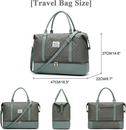 Large Travel Duffle Bag Carry on Weekend Bag with Shoes Compartment Gym Bags for Travel Women Men Waterproof Business Work Overnight Trips Sport Hospital Airplane Travel Essentials GreyBlue