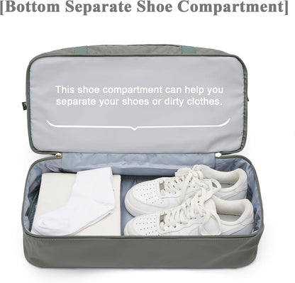 Large Travel Duffle Bag Carry on Weekend Bag with Shoes Compartment Gym Bags for Travel Women Men Waterproof Business Work Overnight Trips Sport Hospital Airplane Travel Essentials GreyBlue