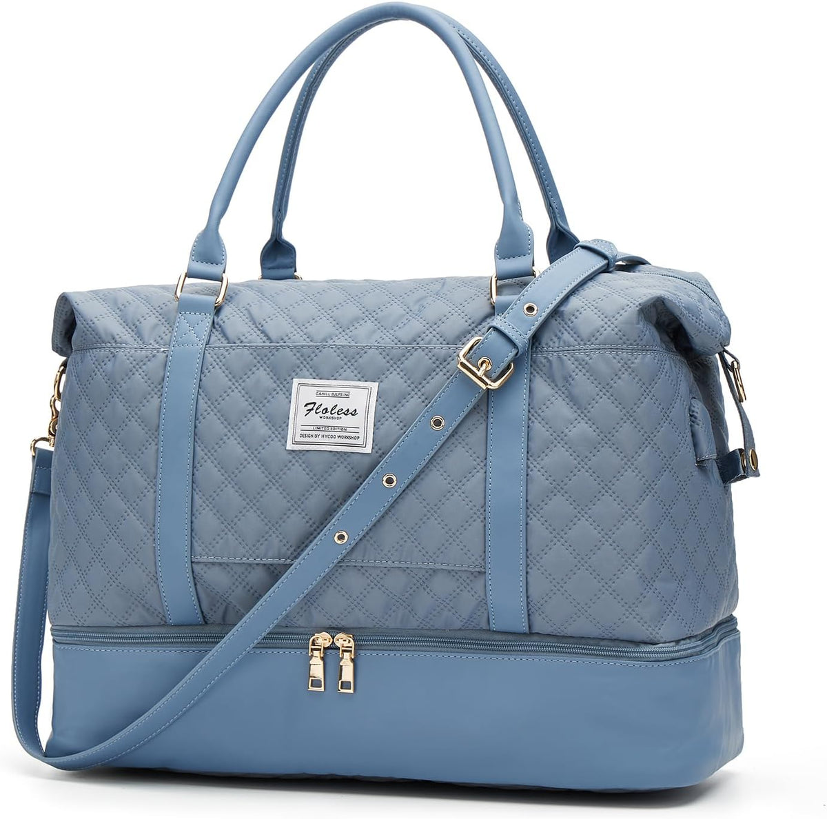 Large Travel Duffle Bag Carry on Weekend Bag with Shoes Compartment Gym Bags for Travel Women Men Waterproof Business Work Overnight Trips Sport Hospital Airplane Travel Essentials GreyBlue