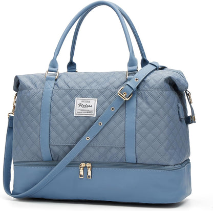 Large Travel Duffle Bag Carry on Weekend Bag with Shoes Compartment Gym Bags for Travel Women Men Waterproof Business Work Overnight Trips Sport Hospital Airplane Travel Essentials GreyBlue