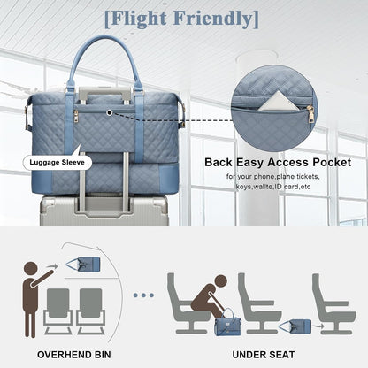 Large Travel Duffle Bag Carry on Weekend Bag with Shoes Compartment Gym Bags for Travel Women Men Waterproof Business Work Overnight Trips Sport Hospital Airplane Travel Essentials GreyBlue