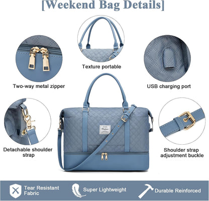 Large Travel Duffle Bag Carry on Weekend Bag with Shoes Compartment Gym Bags for Travel Women Men Waterproof Business Work Overnight Trips Sport Hospital Airplane Travel Essentials GreyBlue
